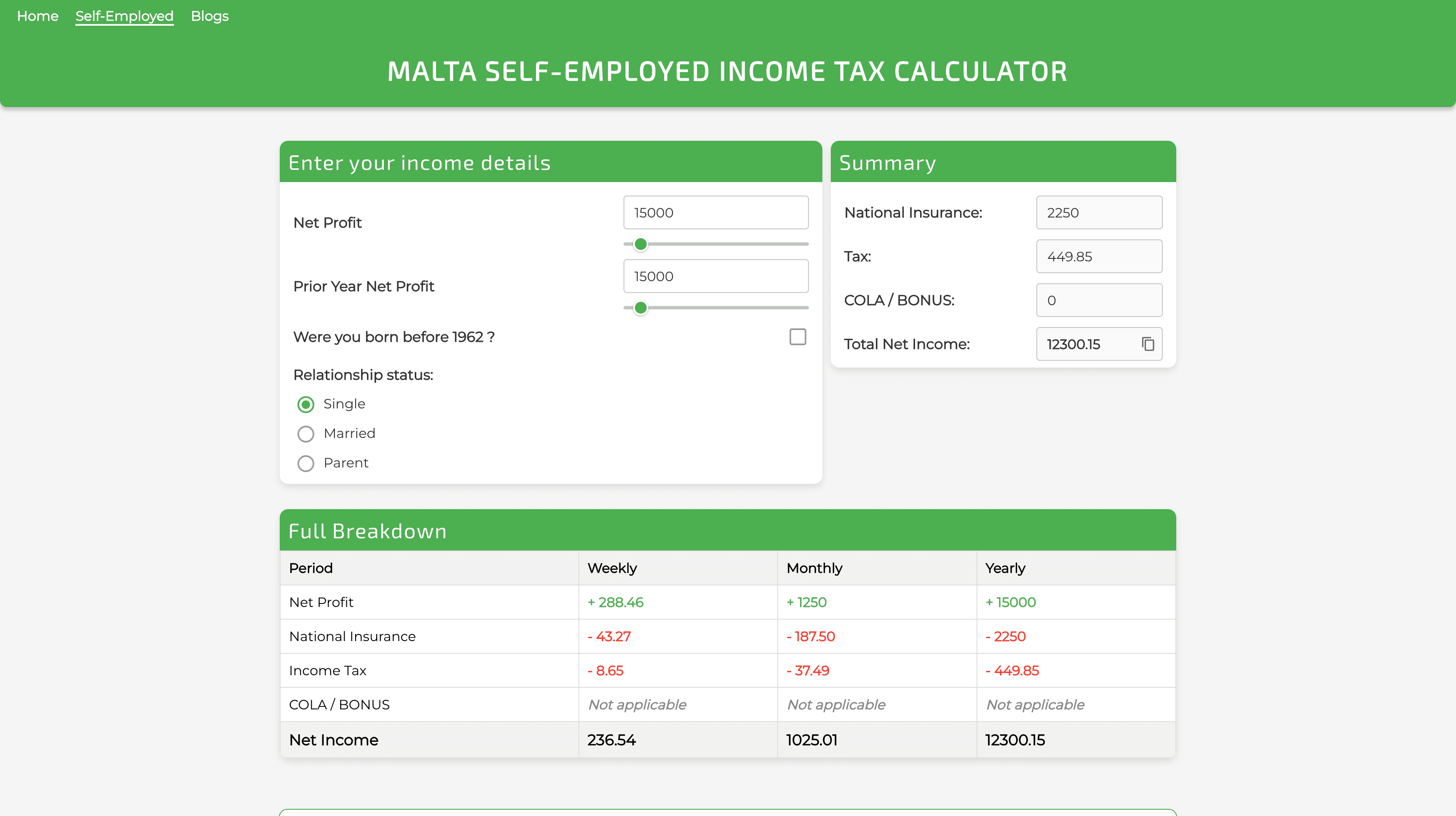 Malta Tax Calculator Tool 2
