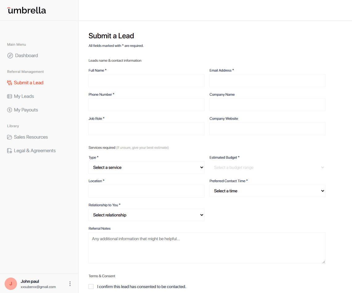 Umbrella Referral Platform 3